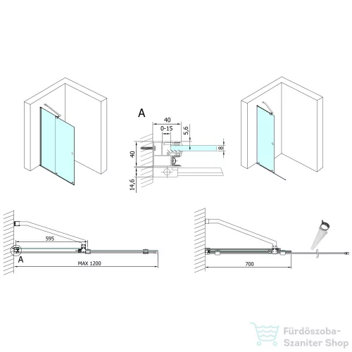 Sapho POLYSAN MODULAR SHOWER tolóajtó fix résszel, 1200mm, transzparent üveg (MS5-120)