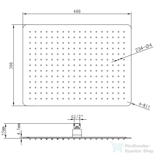 Sapho SLIM fejzuhany, téglalap, 400x300mm, inox (MS585)