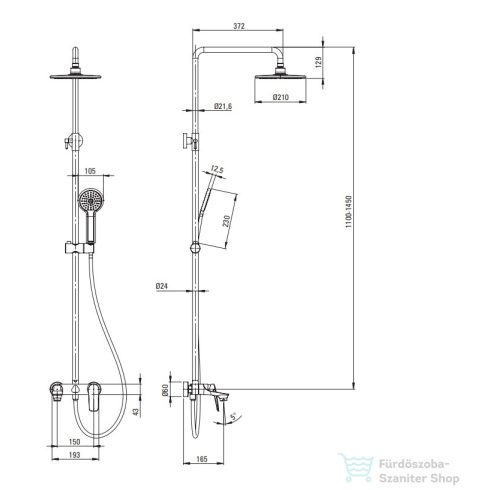 Deante CORIANDER esőztető zuhanyoszlop, kádtöltő csapteleppel, króm NAC_01JM