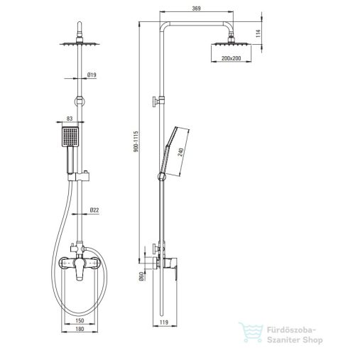 Deante CORIO esőztető zuhanyoszlop, zuhany csapteleppel, króm NAC_01PM