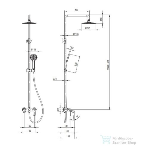 Deante TUBO esőztető zuhanyoszlop, kádtöltő csapteleppel, króm NAC_01UM