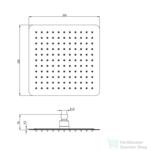Deante CASCADA szögletes fejzuhany 250x250 mm, arany NAC_Z02K