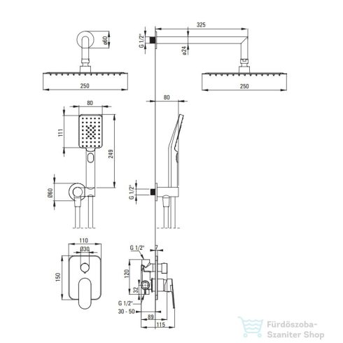 Deante ALPINIA zuhanyszett, falsík alatti, arany NAC_Z9LP