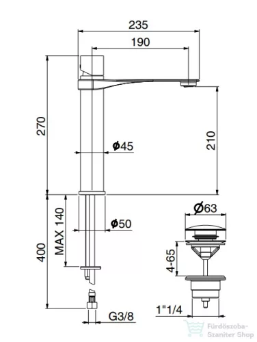 Webert ONE-B magasított mosdócsaptelep, inox/fekete NB830401.441