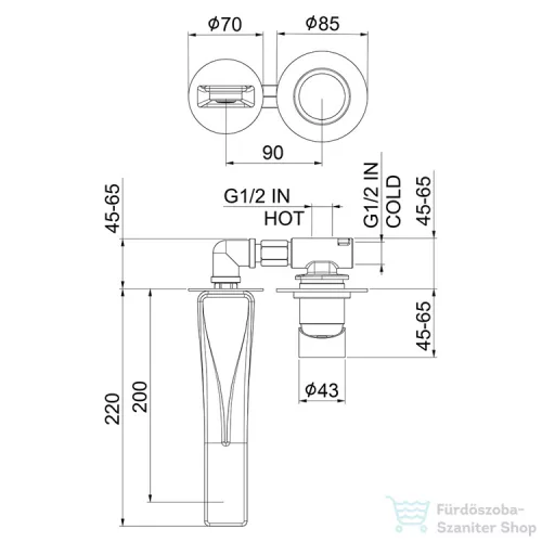 Webert One-B fali mosdócsaptelep inox/fekete színben, leeresztő nélkül,  NB830606.441