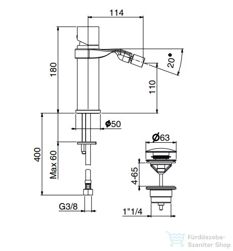 Webert One-B bidet csaptelep inox/fekete színben NB840101.441
