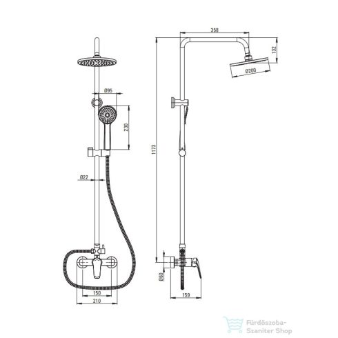 Deante BORO esőztető 3-funkciós keverő csapteleppel, króm, NER_01RK