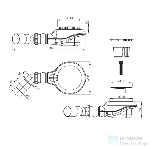 Deante Easy-clean felülről tisztítható zuhanytálca szifon, 90mm, króm NHC_029C