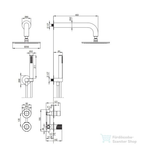 Deante SILIA HEXA falsík alatti zuhanyszett, csapteleppel, esőztető zuhanyfejjel, szálcsiszolt acél NHS_F9YK