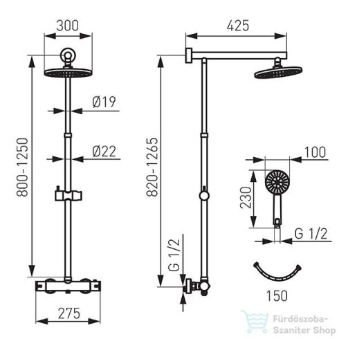 Ferro Trevi Black - Zuhanyszett fejzuhannyal, kézizuhannyal és termosztátos csapteleppel NP75-TRV7U-BL