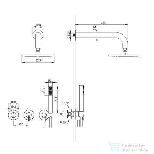 Deante SILIA falsík alatti zuhanyszett, esőztetővel, króm NQS_00YK
