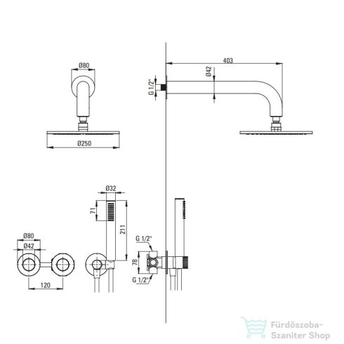Deante SILIA falsík alatti zuhanyszett, vízszintes csapteleppel, esőztető zuhanyfejjel, szálcsiszolt acél NQS_F0YK