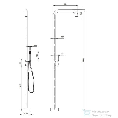 Deante SILIA szabadonálló zuhanyoszlop esőztető zuhanyfejjel, szálcsiszolt acél NQS_F0YK