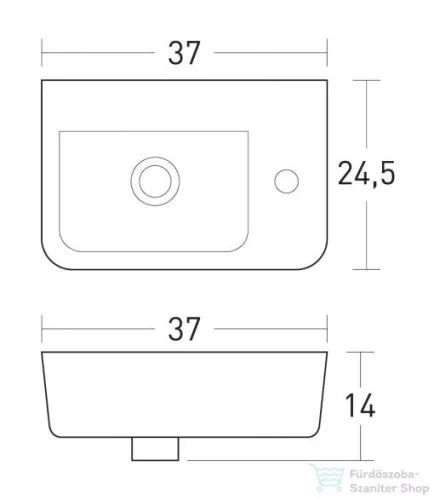Niwell AYA R falra szerelhető mosdó 37x24,5x14 cm