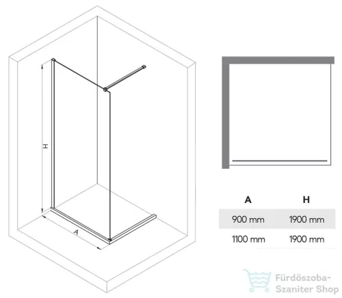 N-smart Frida black 90x190cm  fekete Walk-In zuhanyfal