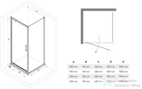 Niwell Astra+Vito 90x90x195 cm zuhanykabin