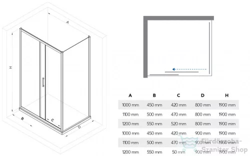 Niwell Eda+Vito 120x90x195 cm zuhanykabin