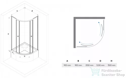 N-smart Alor 90x90x150 cm zuhanykabin