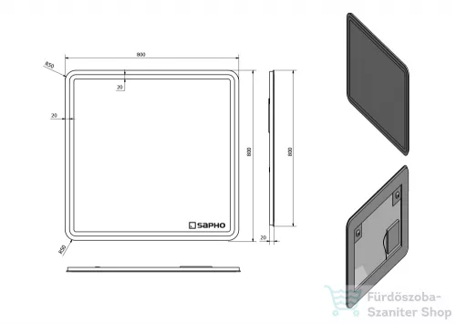 Sapho NYX Tükör LED világítással, 80x80cm (NY080)
