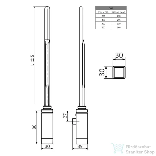 Sapho ONE termosztátos fűtőpatron, 400W, króm ONE-C-400