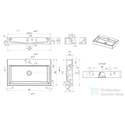 Sapho ORINOKO öntöttmárvány mosdó 70x10x42cm OR070