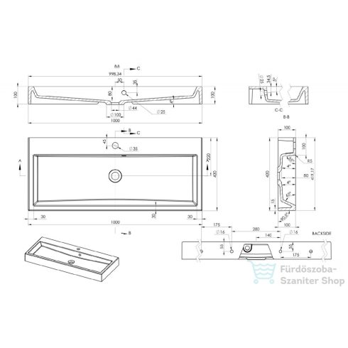 Sapho ORINOKO öntöttmárvány mosdó 100x10x42cm OR100