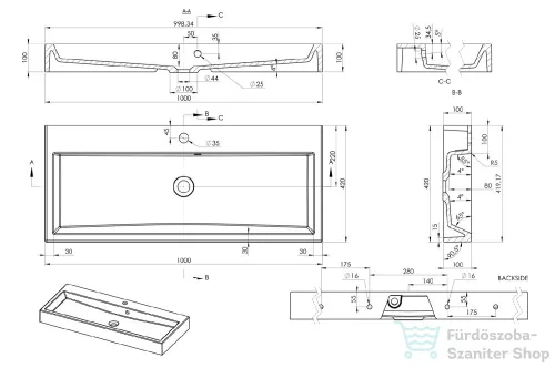 Sapho ORINOKO öntöttmárvány mosdó 100x10x42cm OR100