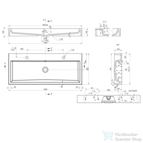 Sapho ORINOKO öntöttmárvány mosdó 100x10x42cm OR101