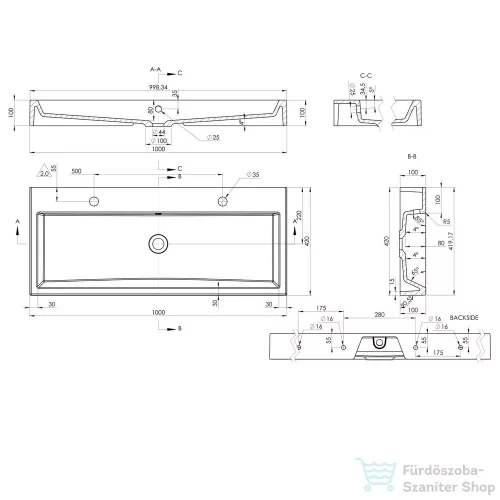 Sapho ORINOKO öntöttmárvány mosdó 100x10x42cm OR101