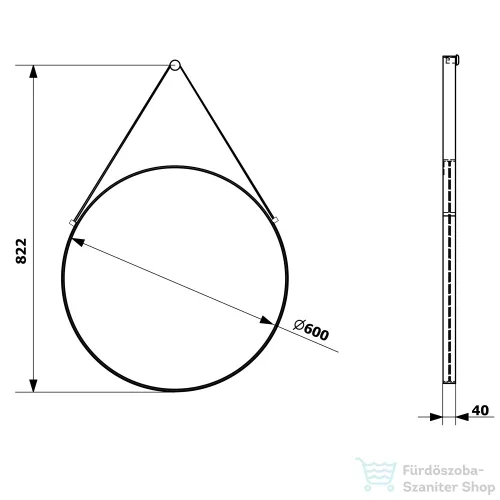 Sapho ORBITER kerek tükör akasztóval, átm:60cm, matt fekete (ORT060)