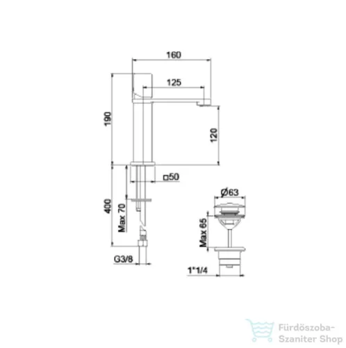 Webert ONE-X mosdócsaptelep up&down leeresztővel, fekete/inox színben OX830101.441