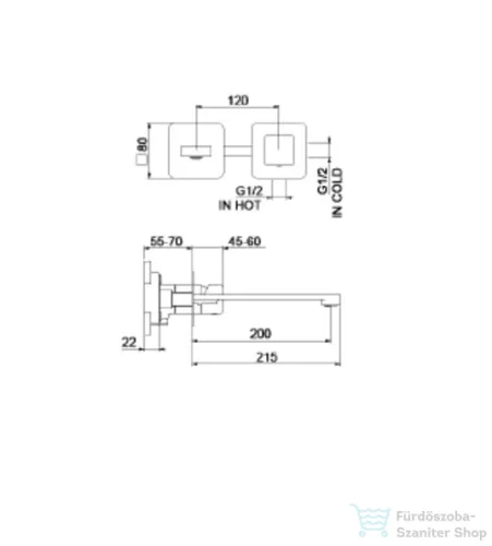 Webert ONE-X fali mosdócsaptelep fekete/inox színben, leeresztő nélkül, OX830611.441