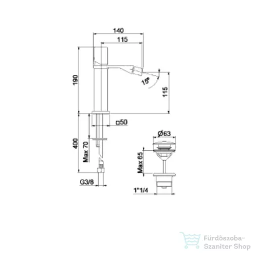 Webert ONE-X bidet csaptelep leeresztővel, fekete/inox színben OX840101.441