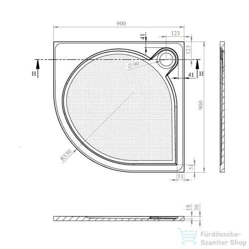 Sapho GELCO ARCA zuhanytálca, R55, 90x90 cm (PA559)