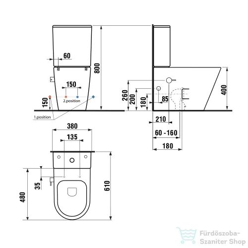 Sapho PACO RIMLESS monoblokkos WC, alsó/hátsó kifolyású, ülőke nélkül, FEHÉR CSAPTELEPPEL, bidézuhannyal, 38x64cm, duálgombos öblítőmechanikával (PC1012RX)