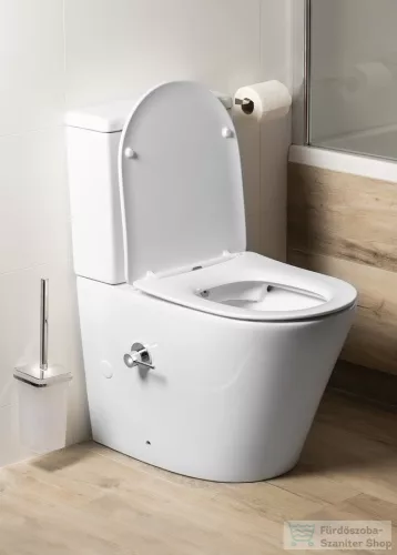 Sapho PACO RIMLESS monoblokkos WC, alsó/hátsó kifolyású, ülőke nélkül, FEHÉR CSAPTELEPPEL, bidézuhannyal, 38x64cm, duálgombos öblítőmechanikával (PC1012RX)