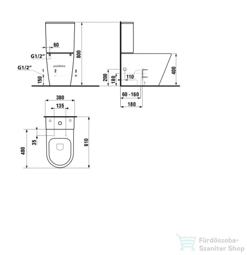 Sapho PACO RIMLESS monoblokkos WC,alsó/hátsó kifolyású, ülőke nélkül, duálgombos, matt szürke (PC1012WRGR)