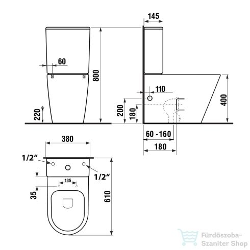 Sapho PACO RIMLESS kombi WC alsó/hátsó kifolyású, tartállyal, ülőke nélkül (PC1012WR)