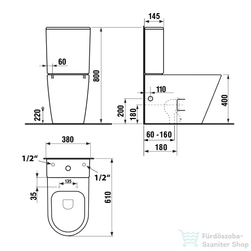 Sapho PACO RIMLESS kombi WC alsó/hátsó kifolyású, tartállyal, ülőke nélkül (PC1012WR)
