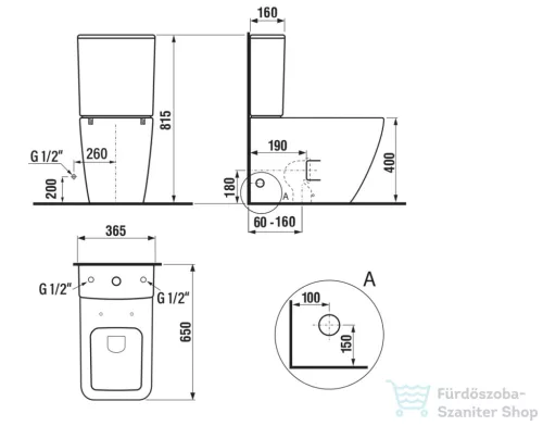 Sapho PORTO RIMLESS monoblokkos WC, alsó/hátsó kifolyású, duálgombos öblítőmechanikával (PC102WR)