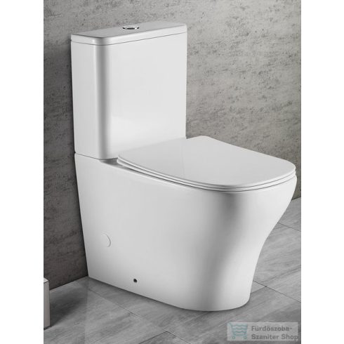 Sapho BELLO RIMLESS monoblokkos WC, alsó/hátsó kifolyású, ülőke nélkül, 38x64cm, duálgombos öblítőmechanikával (PC103R helyett) (PC103WR)