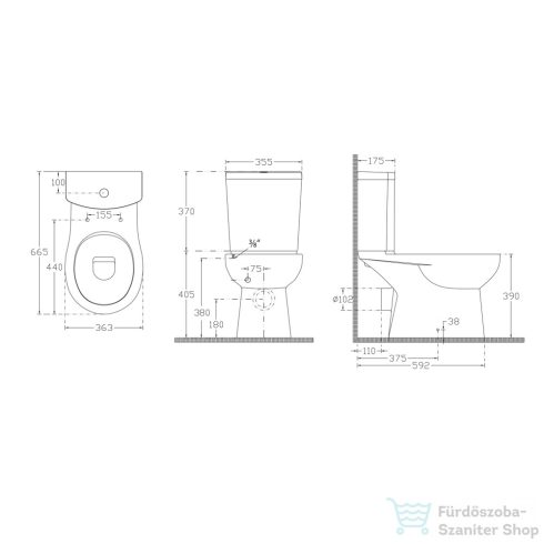 Sapho KAIRO álló kombi WC, hátsó kifolyású, tartállyal, 36x67cm, króm duálgombos öblítőmechanikával (PC105)