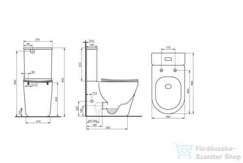 Sapho AVIS VORTEX RIMLESS monoblokkos WC,alsó/hátsó kifolyású, ülőke nélkül (PC106V)