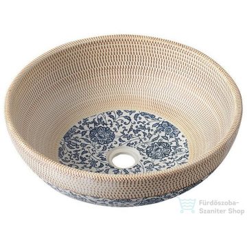   Sapho PRIORI kerámia mosdó, átmérő 42cm, bézs, kék mintával PI011