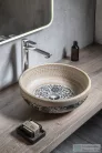 Sapho PRIORI kerámia mosdó, átmérő 42cm, bézs, kék mintával PI011