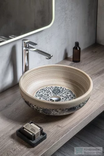 Sapho PRIORI kerámia mosdó, átmérő 42cm, bézs, kék mintával PI011