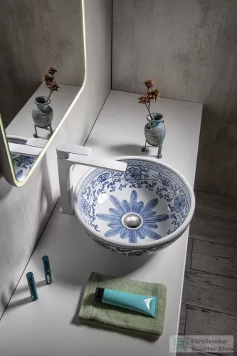 Sapho PRIORI kerámia mosdó, átmérő 42cm, fehér, kék mintával PI012