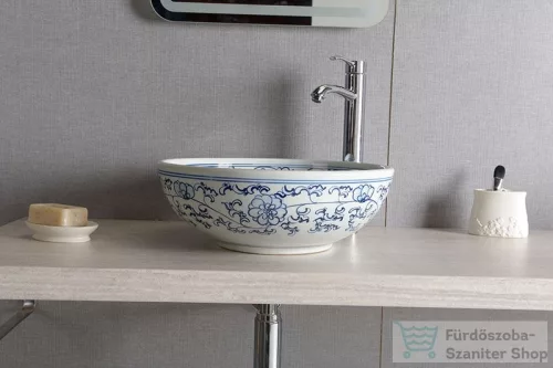 Sapho PRIORI kerámia mosdó, átmérő 42cm, fehér, kék mintával PI012