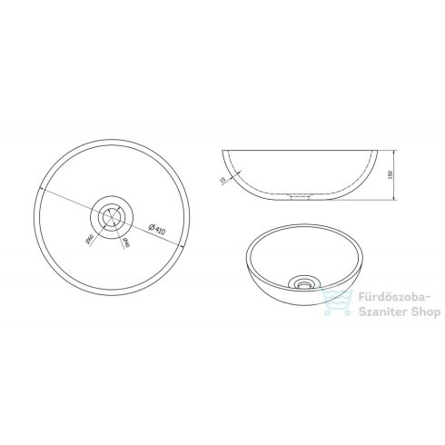 Sapho PRIORI kerámiamosdótál átmérő 41cm, 15cm, kék/szürke PI020