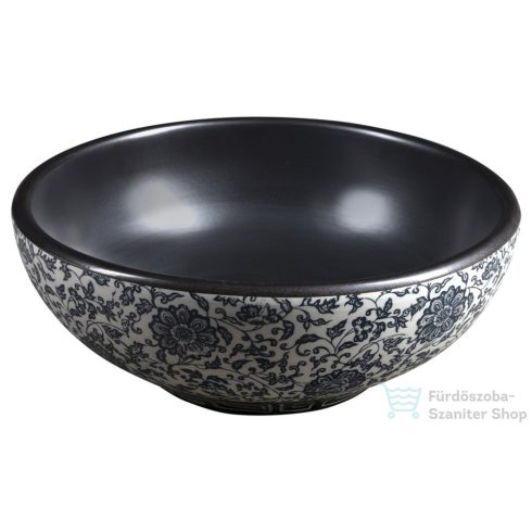 Sapho PRIORI kerámiamosdó, átm:41cm, fekete virágmintás (PI034)